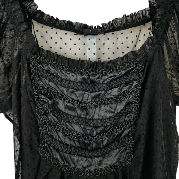 ECI New York Size 12 Polka Dot Sheer Blouse Top Puff Sleeve Office Brunch - Picture 2 of 9